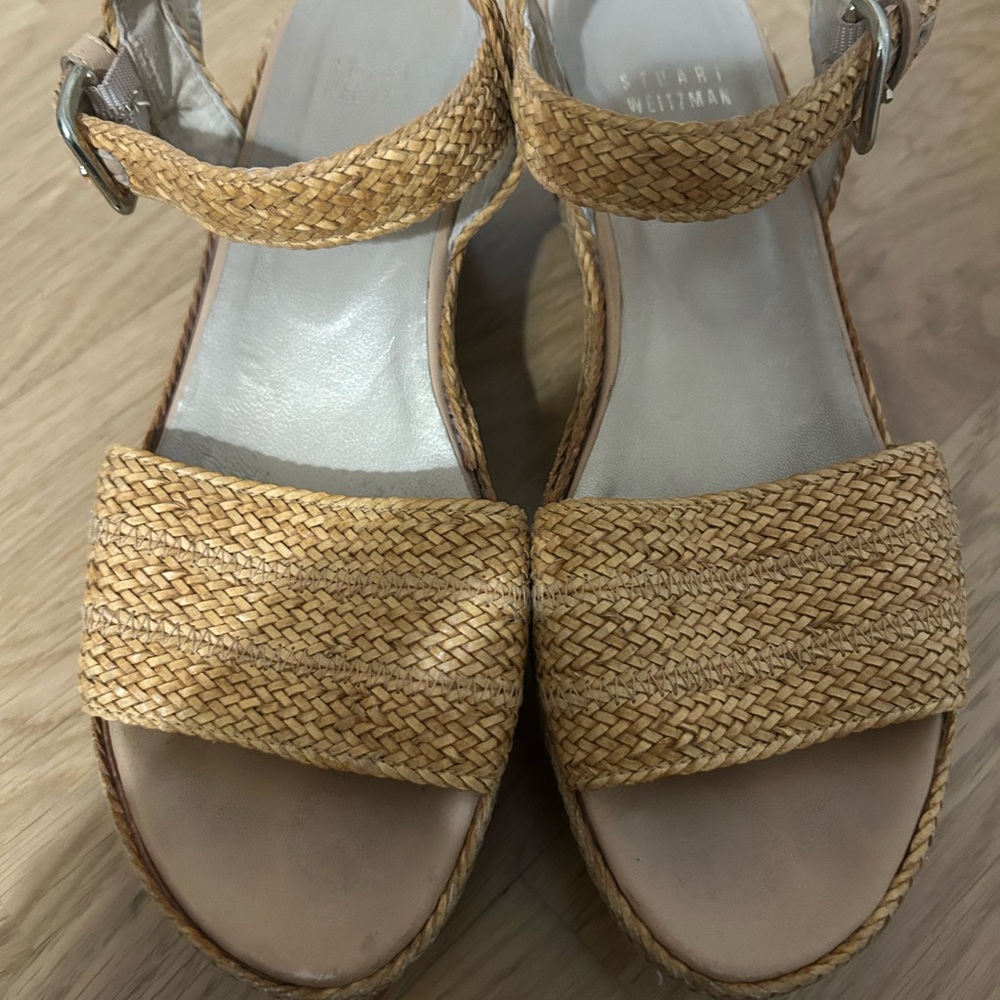 Stuart Weitzman Tan Woven Sandals with Ankle Strap